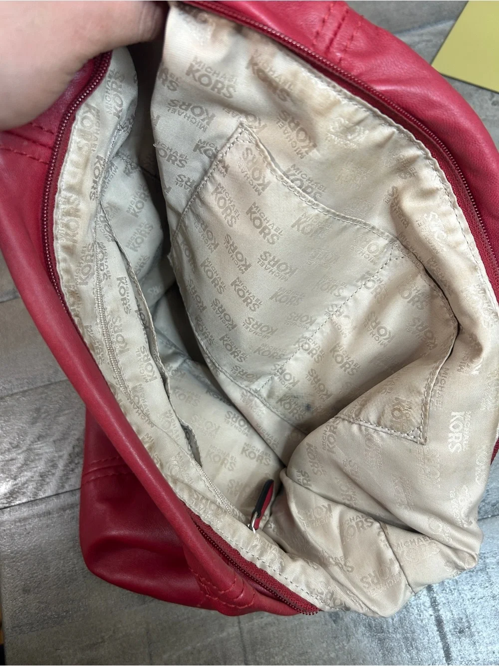Michael Kors Red Leather Slouchy Hobo Shoulder Bag Silver Chain Accent
